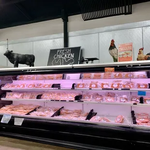 a display of meats in a grocery store