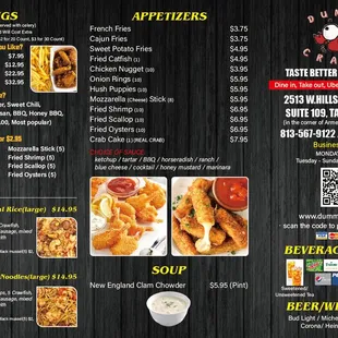 the menu of the restaurant