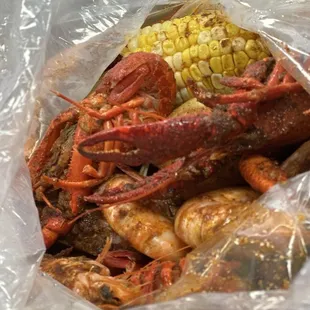 Crawfish and head on shrimp