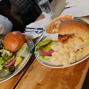Dumac &amp; Cheese Burger with soup; Grilled Chicken Sandwich with avocado added