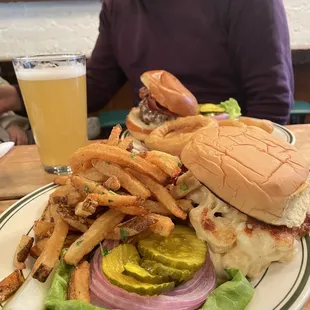 Dumac &amp; Cheese Burger with a side of French fries