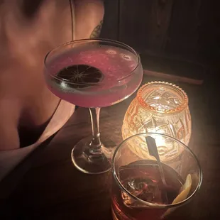 two cocktails on a table