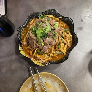 Chili the beef lamen, the noodles are so chewy!