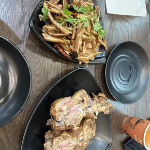 Pig ear and pig feet. Add your own chili oil if you like your pig ear spicy.