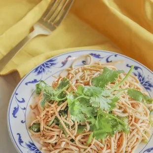 Bean Noodle Salad with Cilantro - Fresh bean noodle mixed with a sprinkle of cilantro.