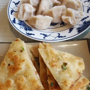 Green Onion Pancake and Pork and Chive Dumplings
