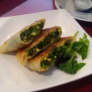Veggie pancake---delicious!  Add the orange sauce for a spicy kick.
