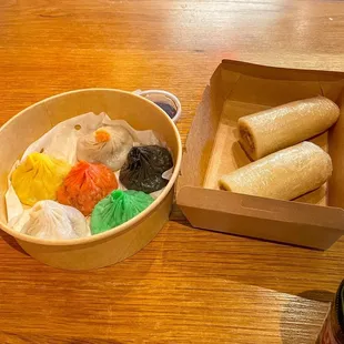 Look at that rainbow of tender juicy flavorful dumplings, and the huge sticky-rice rolls!