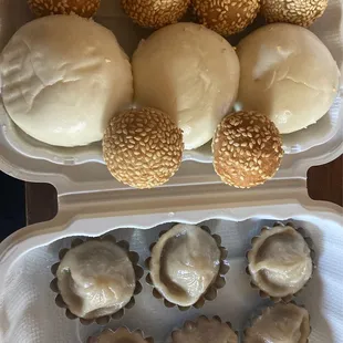 3 Sweet Egg Custard Bun, 6 Piece Fried Sesame Ball with Red Bean Paste &amp; Wonton Soup  &amp; 6 Piece Shanghai Soup Dumpling with Pork
