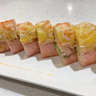 a close up of a sushi roll