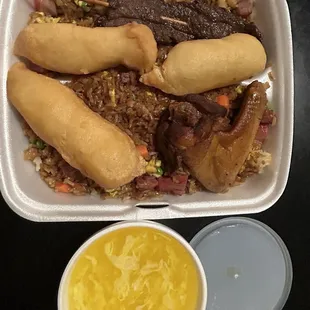 L19 comes with a soup and 3 choice of appetizer. (One of each )