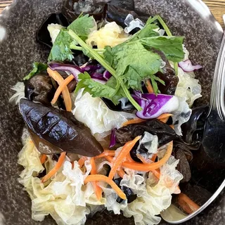Wood and Silver ear mushrooms in house dressing