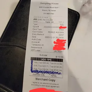 I had to black out the tipping options because I did not trust my waiter or the others.