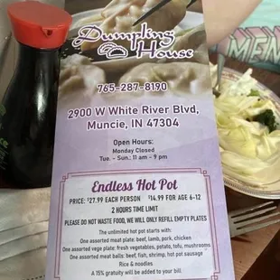 Hotpot menu
