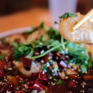Boiled fish &amp; chili oil - delicious and a little bit spicy.