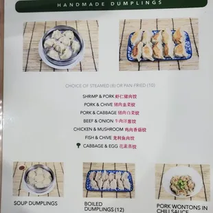 Menu - handmade dumplings (February 2024)