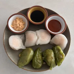Take out dumplings (spinach and a shrimp) which I added a little of my own sriracha aioli, hot sauce and gf soy sauce.