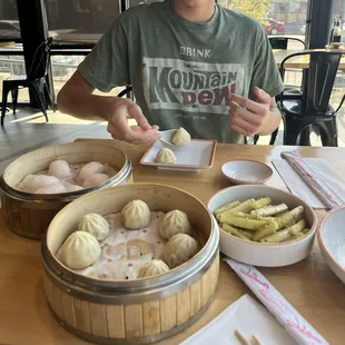 Steamed Shrimp Dumpling Xiao Long Bao Cucumber Salad