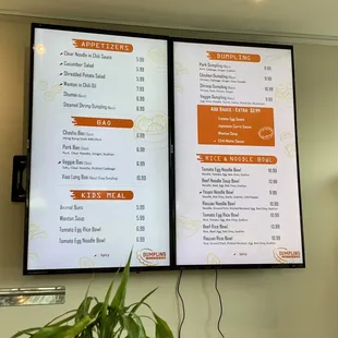 a menu on the wall