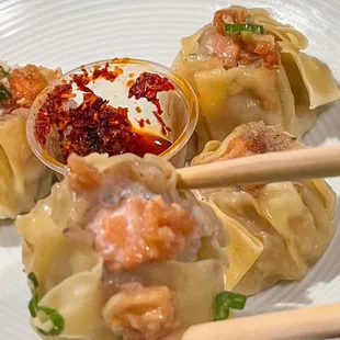 Salmon Dumplings. $6.95 + tax + tip