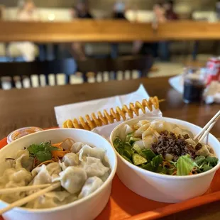 Beef dumpling, Liang Beef Noodle bowl, Tornado Potato.