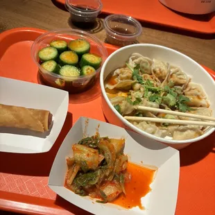 a variety of food items on a tray