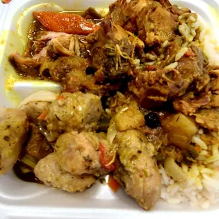 chicken and rice in a styrofoam container