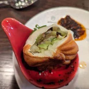 Inside a veggie pan fried dumpling