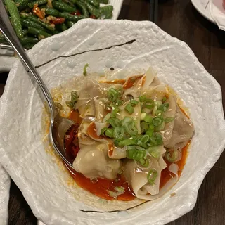 Pork Dumpling with Sesame Sauce & Chili Oil (8)