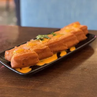 Shrimp Toast: pretty unique, like you tiao (Chinese fried dough sticks) with shrimp paste inside