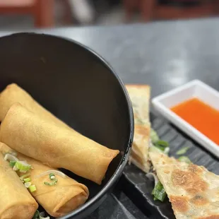 Veggie Spring Rolls and Scallion Pie