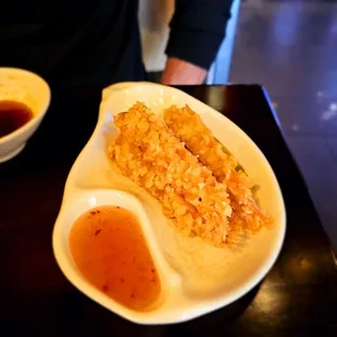 The shrimp tempura was crispy, delicious, and came with a sweet dipping sauce