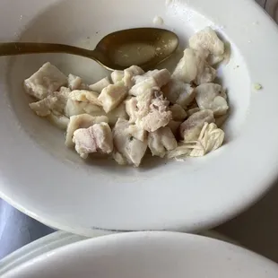 The chicken in the dumplings was chewy &amp; horrible.