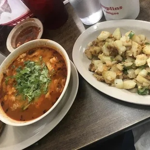 two plates of food on a table