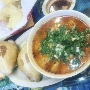 a bowl of soup on a plate