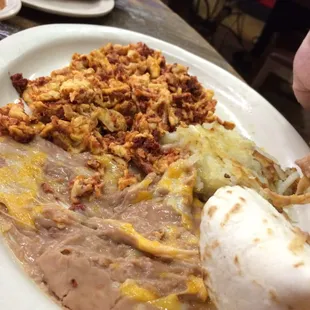 Eggs and chorizo plate.