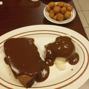 Meatloaf mashed potatoes and gravy. Fried okra.