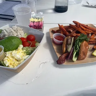 Crab Cobb Salad and Traditional Burger.