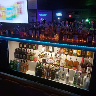 a bar with a lot of bottles of alcohol