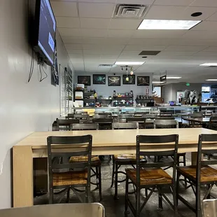 a restaurant with tables and chairs