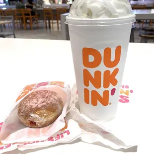 My guava jelly doughnut and frozen matcha.
