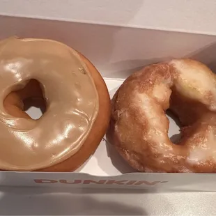 Maple donut (left), Glazed Sour Cream Donut (right; Riddle me this, how's this a vanilla cream filled one, which is what I ordered)