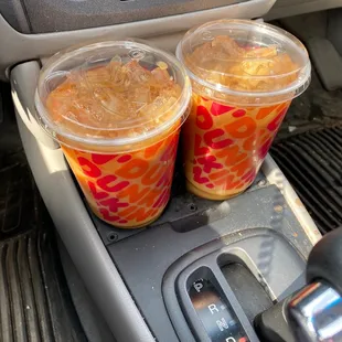 Two large Cold Brew with caramel and oat milk