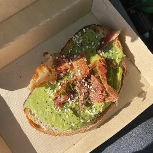 Avocado toast with bacon