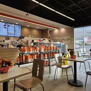  the inside of a dunkin donuts restaurant