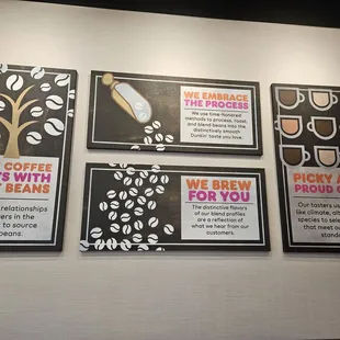  a variety of coffee posters on a wall