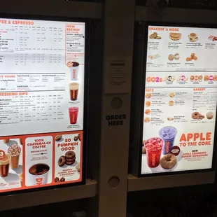  a menu and a drink on a large screen