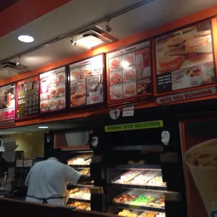  the menus of a dunkin donuts shop