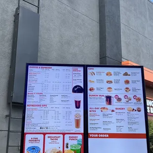  a menu for dunkin donuts