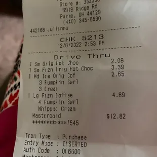  a receipt for a dunkin donut